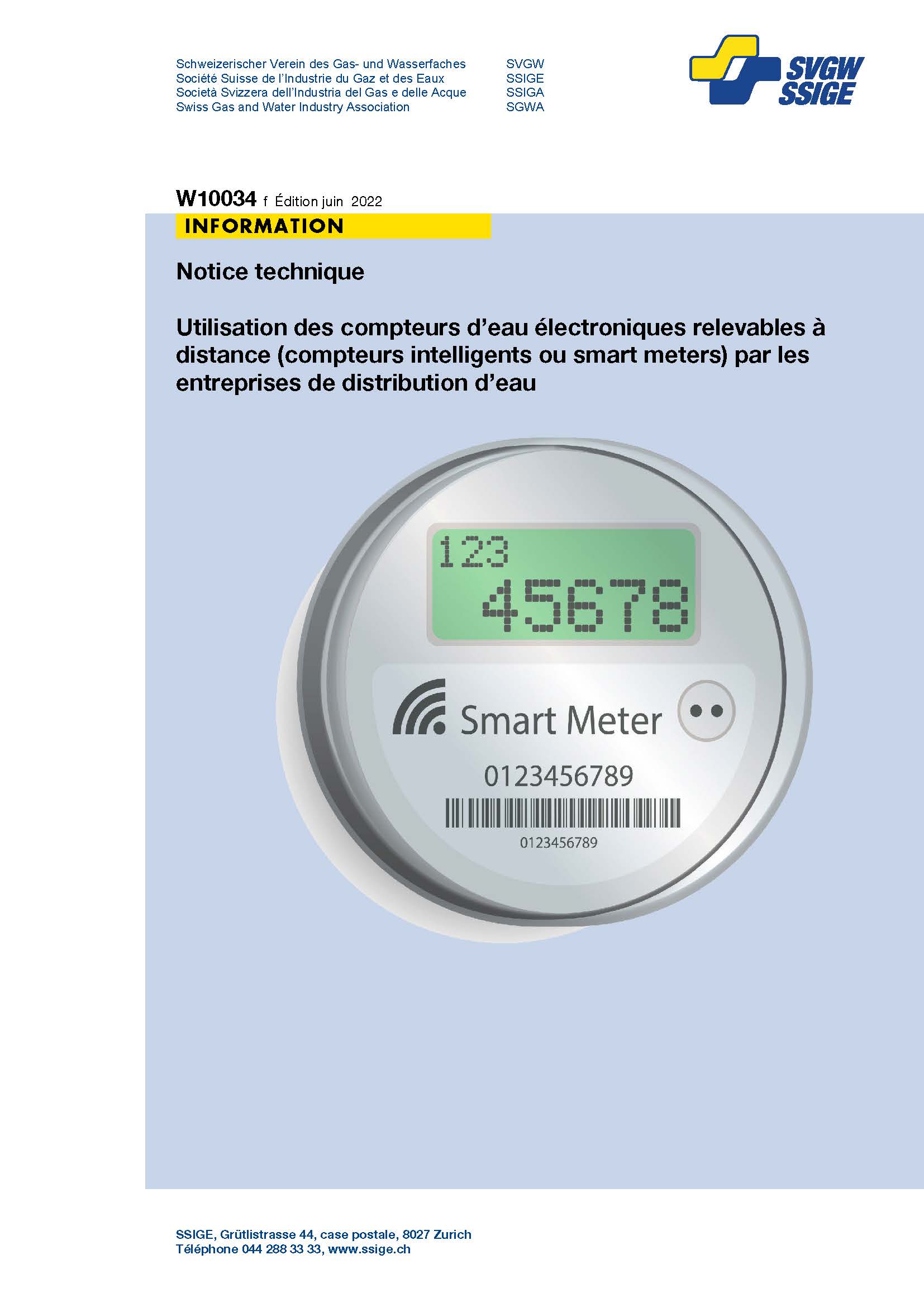 W10034 f Utilisation des compteurs d’eau électroniques relevables à distance (compteurs intelligents ou smart meters) par les entreprises de distribution d’eau