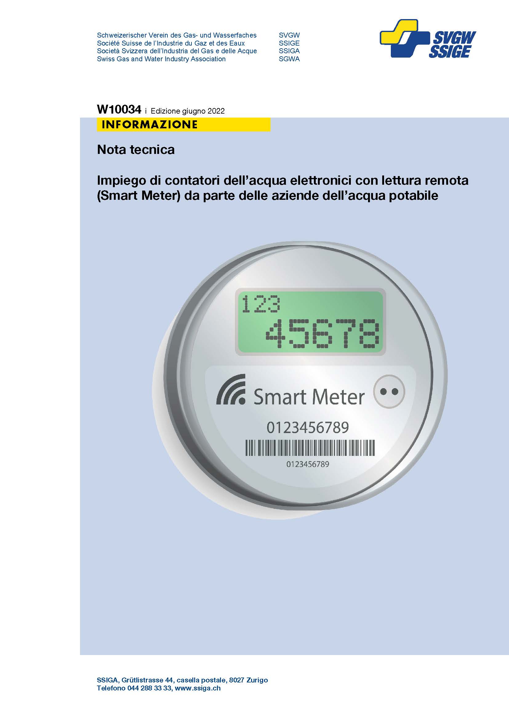 W10034 i Impiego di contatori dell’acqua elettronici con lettura remota (Smart Meter) da parte delle aziende dell’acqua potabile