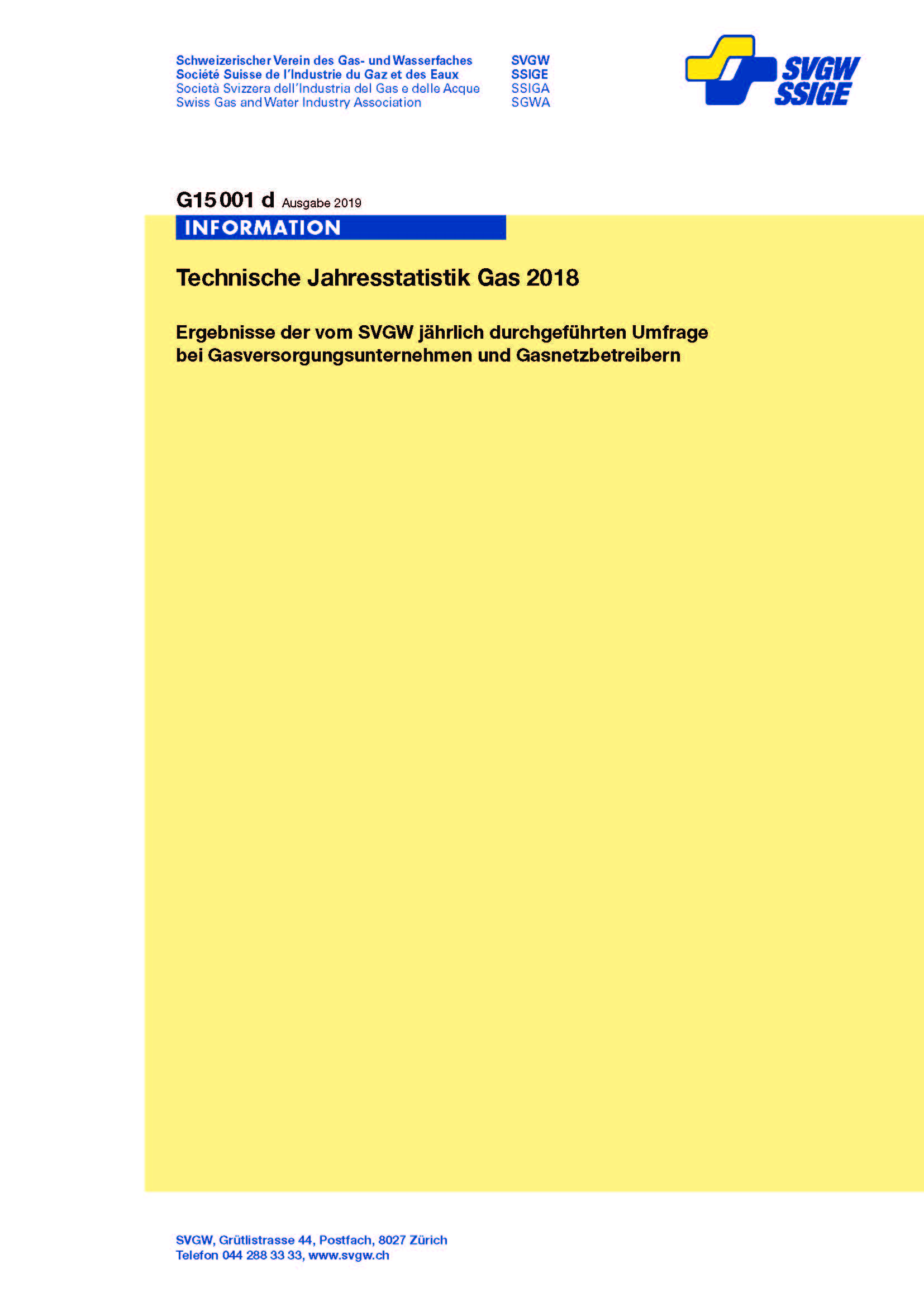 G15001 d Fachinformation; Technische Jahresstatistik Gas 2018