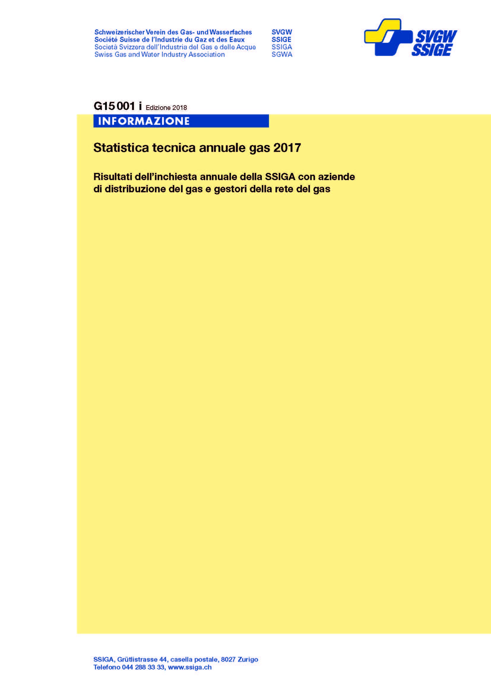 G15001 i Informazione; Statistica tecnica annuale gas 2017