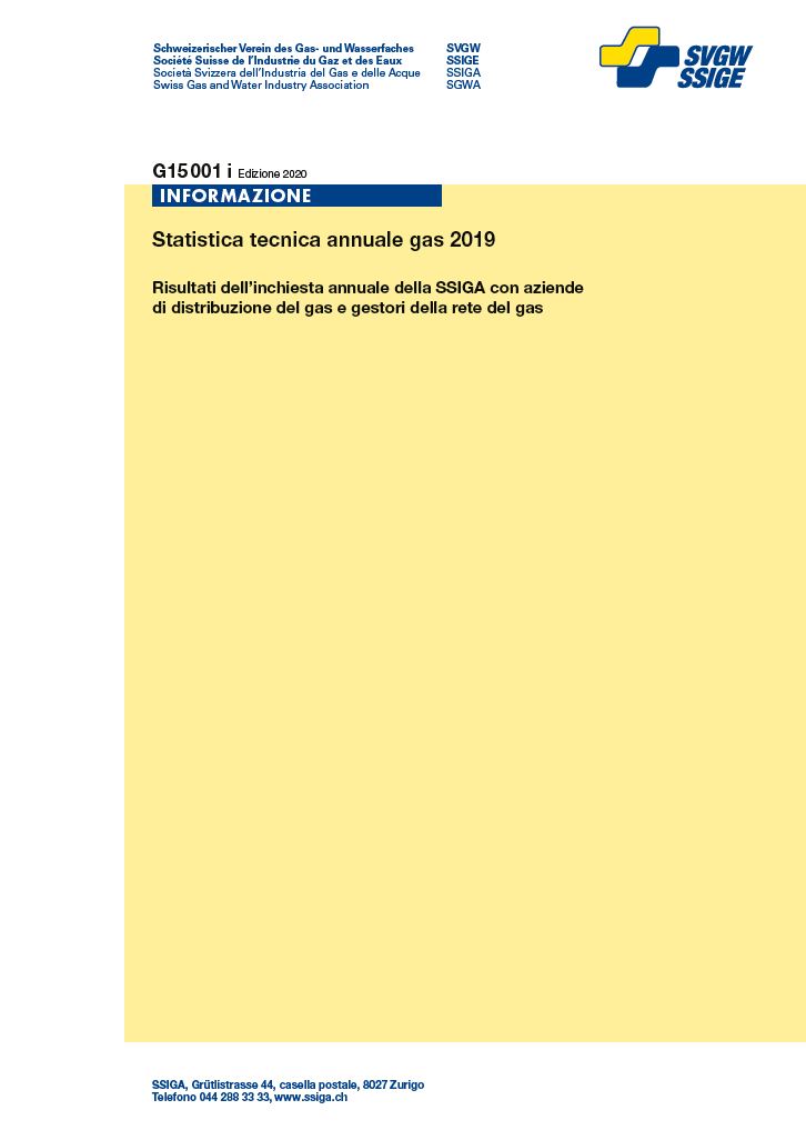 G15001 i Informazione; Statistica tecnica annuale gas 2019