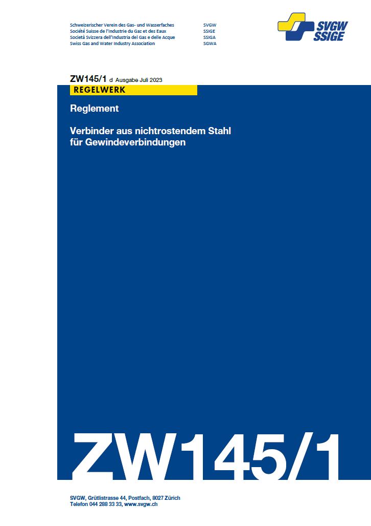 ZW145/1 d - Reglement; Verbinder aus nichtrostendem Stahl für Gewindeverbindungen