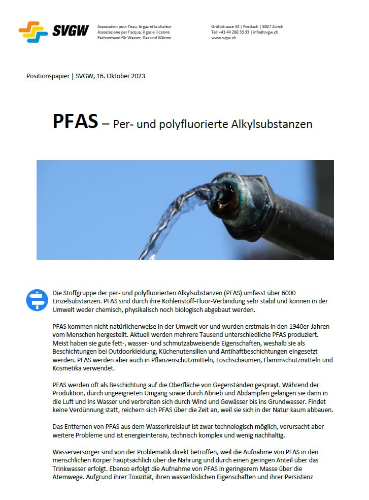 Positionspapier: «PFAS – Per- und polyfluorierte Alkylsubstanzen»