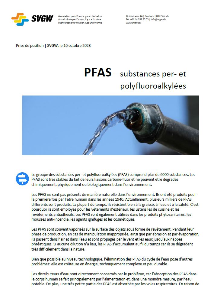 Prise de position: «PFAS – substances per- et polyfluoroalkylées»
