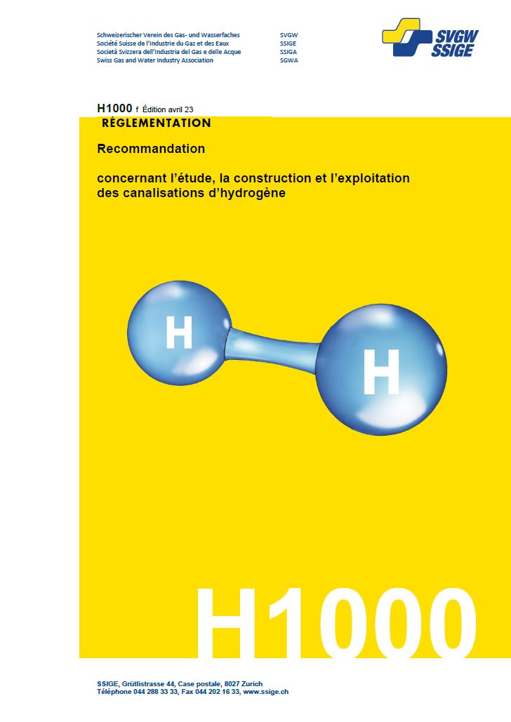 H1000 f Recommandation sur la planification, la construction et l'exploitation des canalisations pour le transport d'hydrogène
